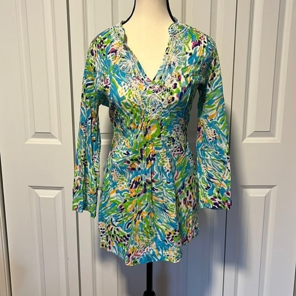 Lilly Pulitzer Tunic Small Beaded Sarasota Sea Soiree long sleeve shirt S green